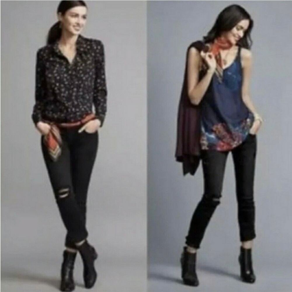 CAbi Slim Boyfriend Black Jeans Sz 2 #3387 Destructed Distressed Retro‎ Boho Y2K